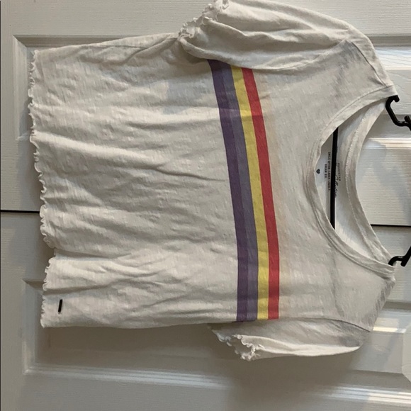 Hollister Tops - White crop top with rainbow strip